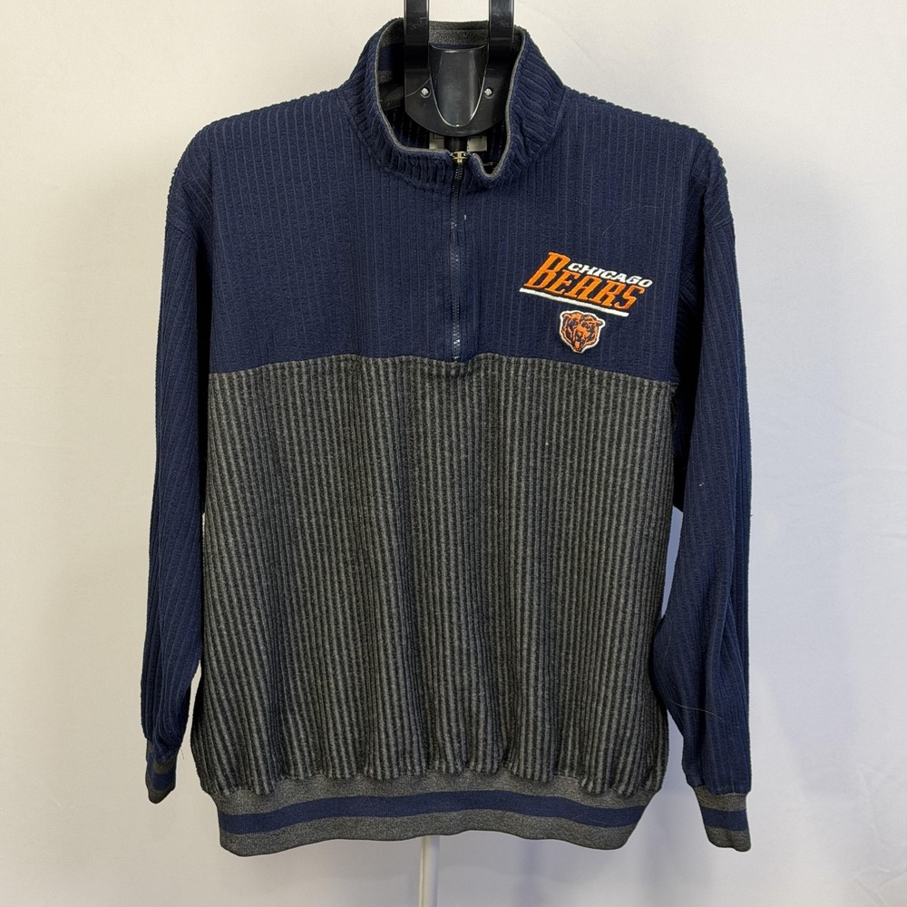 Chicago Bears Quarter Zip Sweatshirt Mens Large Blue Gray NFL Football Lee Sport